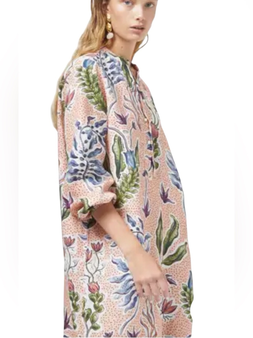 NWT Lanhtropy Sake Linen Dress In Marrakech Gardens Pink Floral Print M $295
